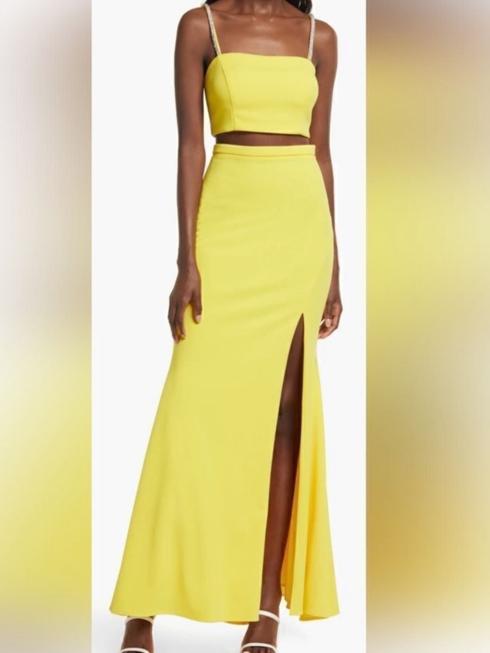 Xscape Bright Yellow Maxi Skirt with High Side Slit